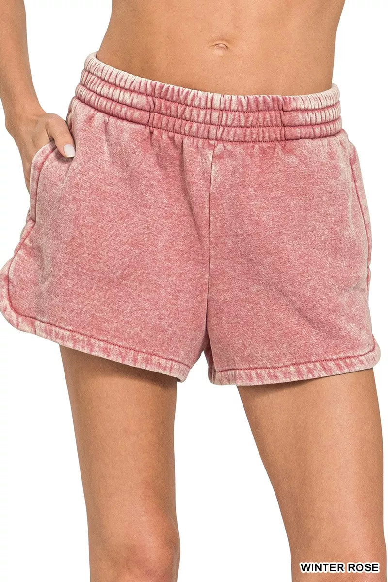 Acid Washed Dolphin Shorts in Winter Rose