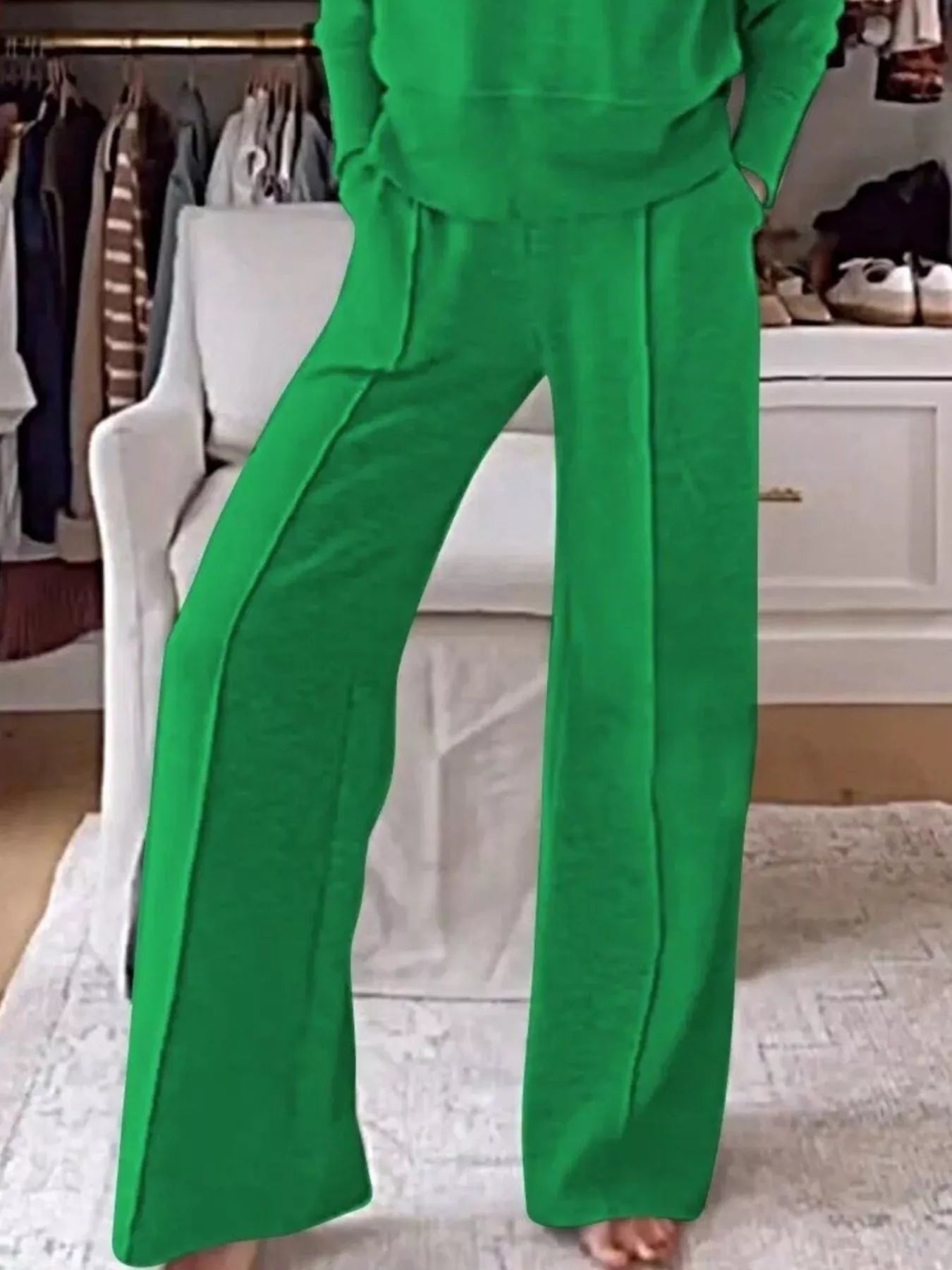 Full Size Cozy V-Neck Top and Pants Set Plus Size