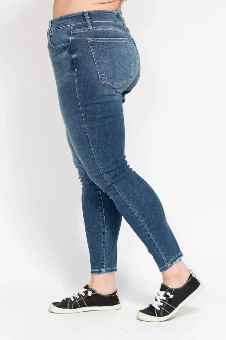 Dusty Dark Blue Full Size High Rise Button Fly Skinny Jeans Plus Size