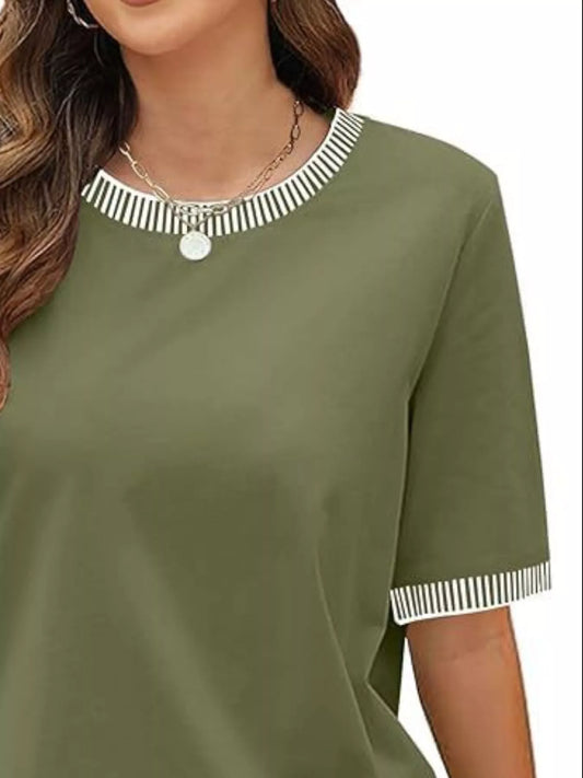 Striped Trim Casual T-Shirt