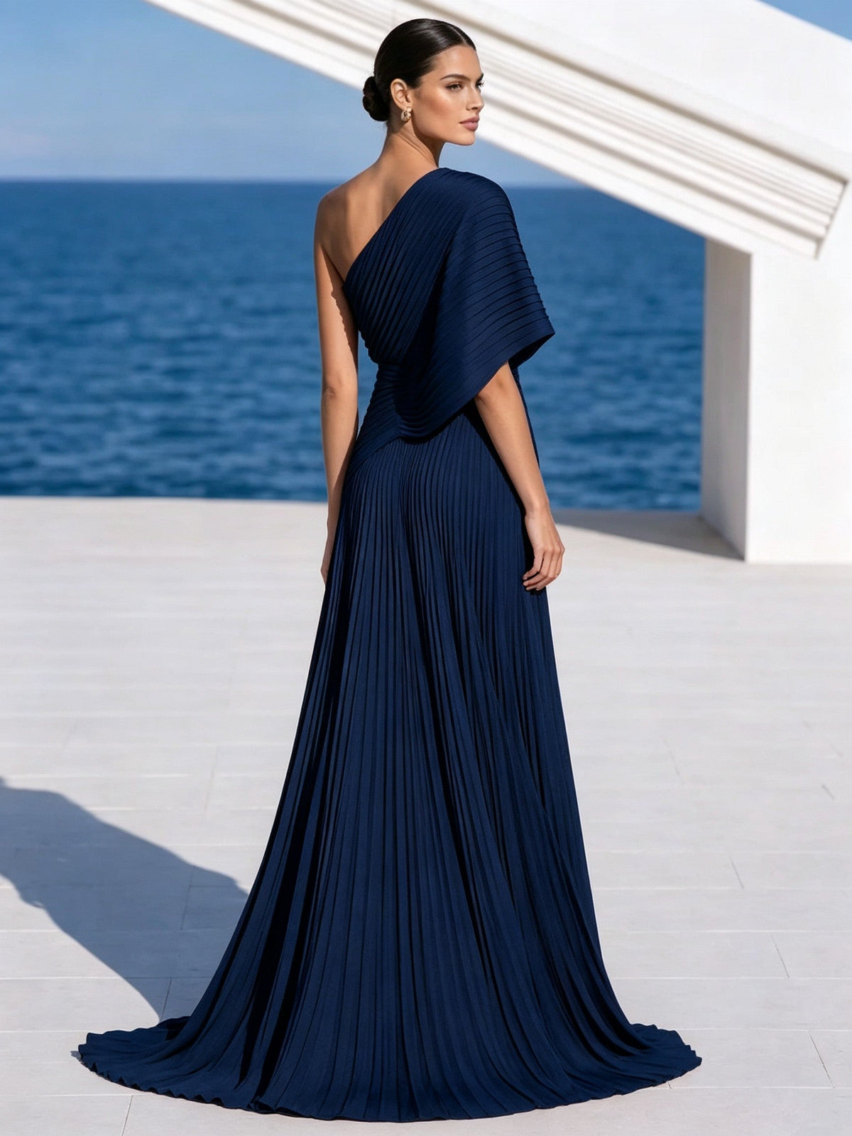 Vibrant Orange One-Shoulder Pleated Maxi Dress – Grecian Gown