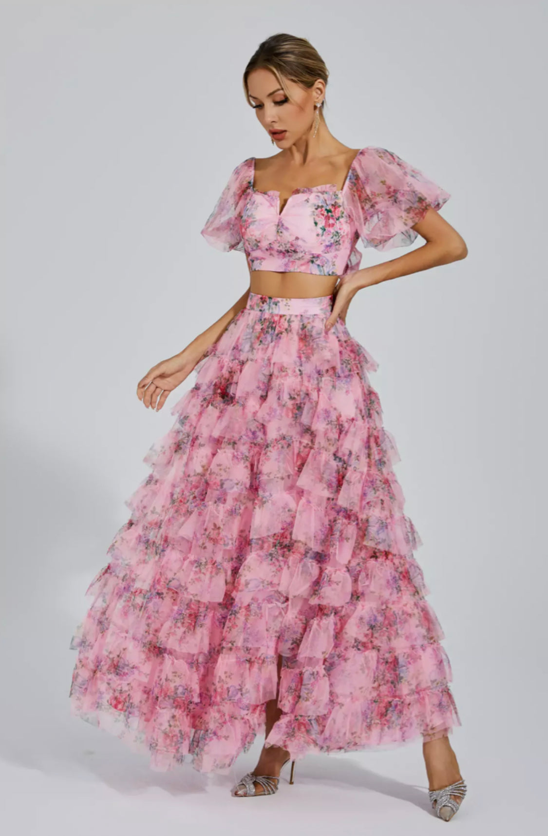 Braylee pink floral ruffle set