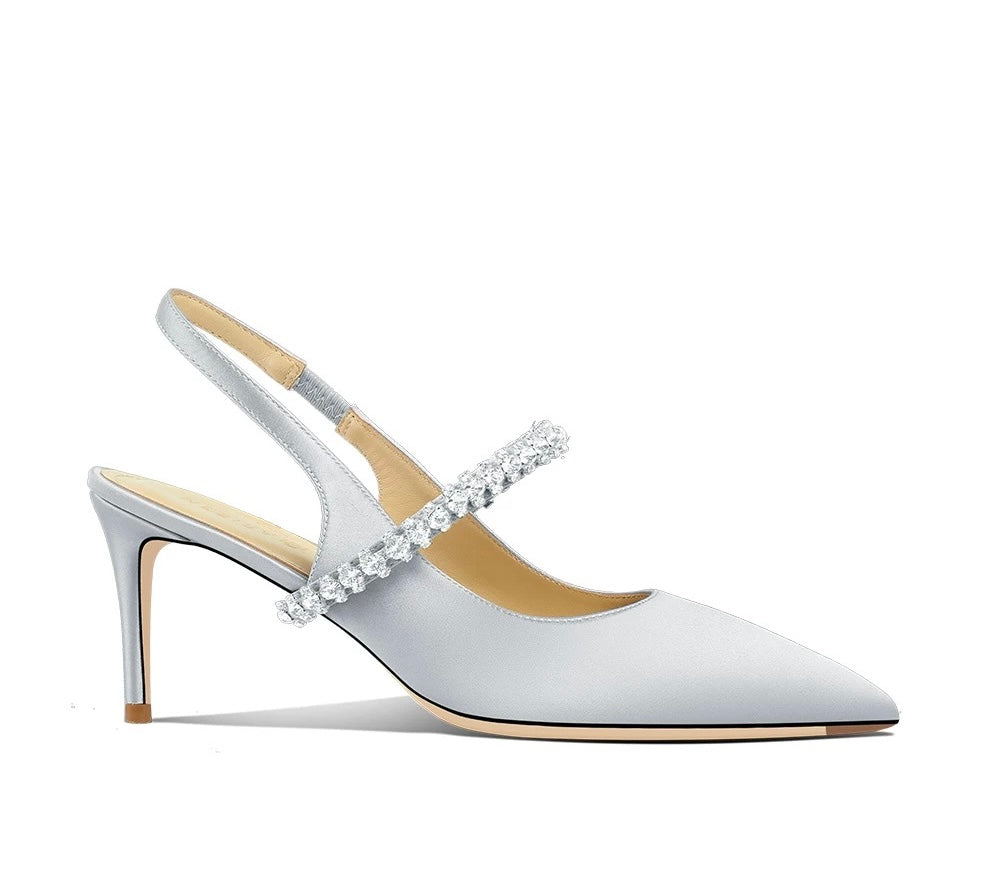 Crystal satin high heels 6cm Grey