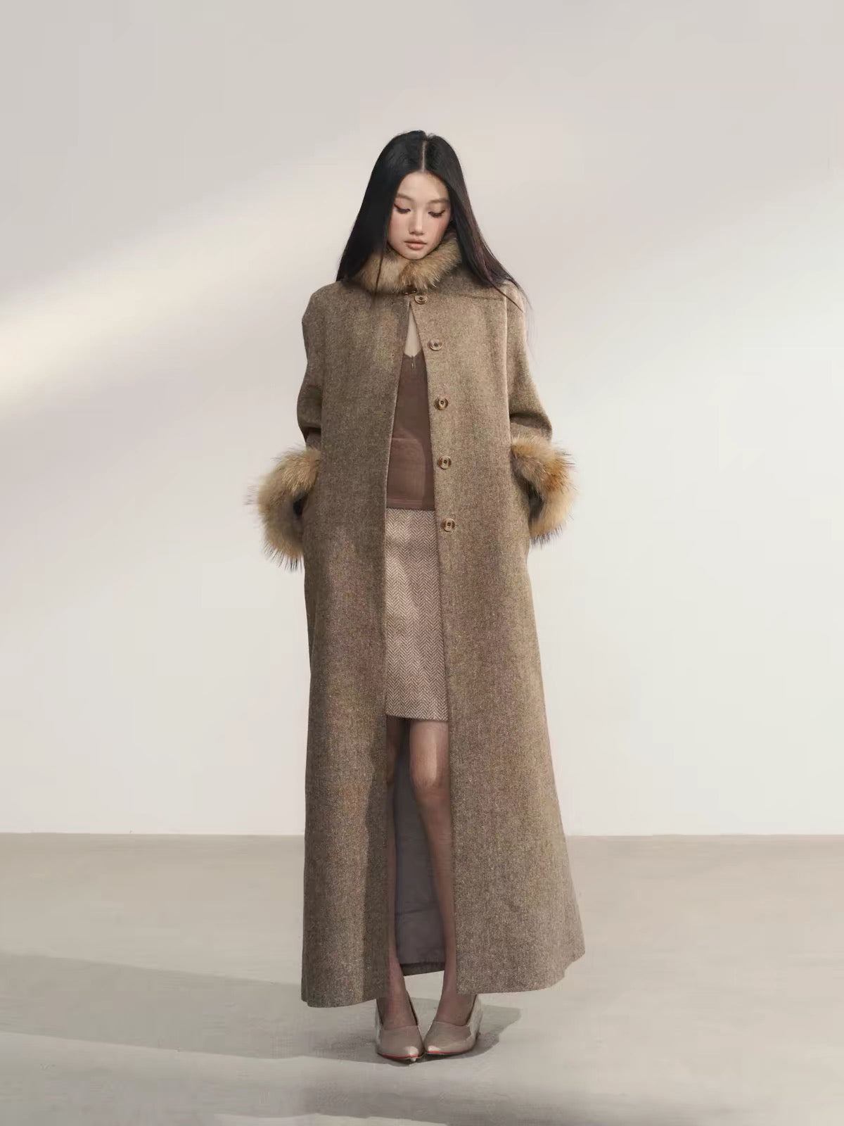 Marlowe Faux Fur Trim Maxi Coat