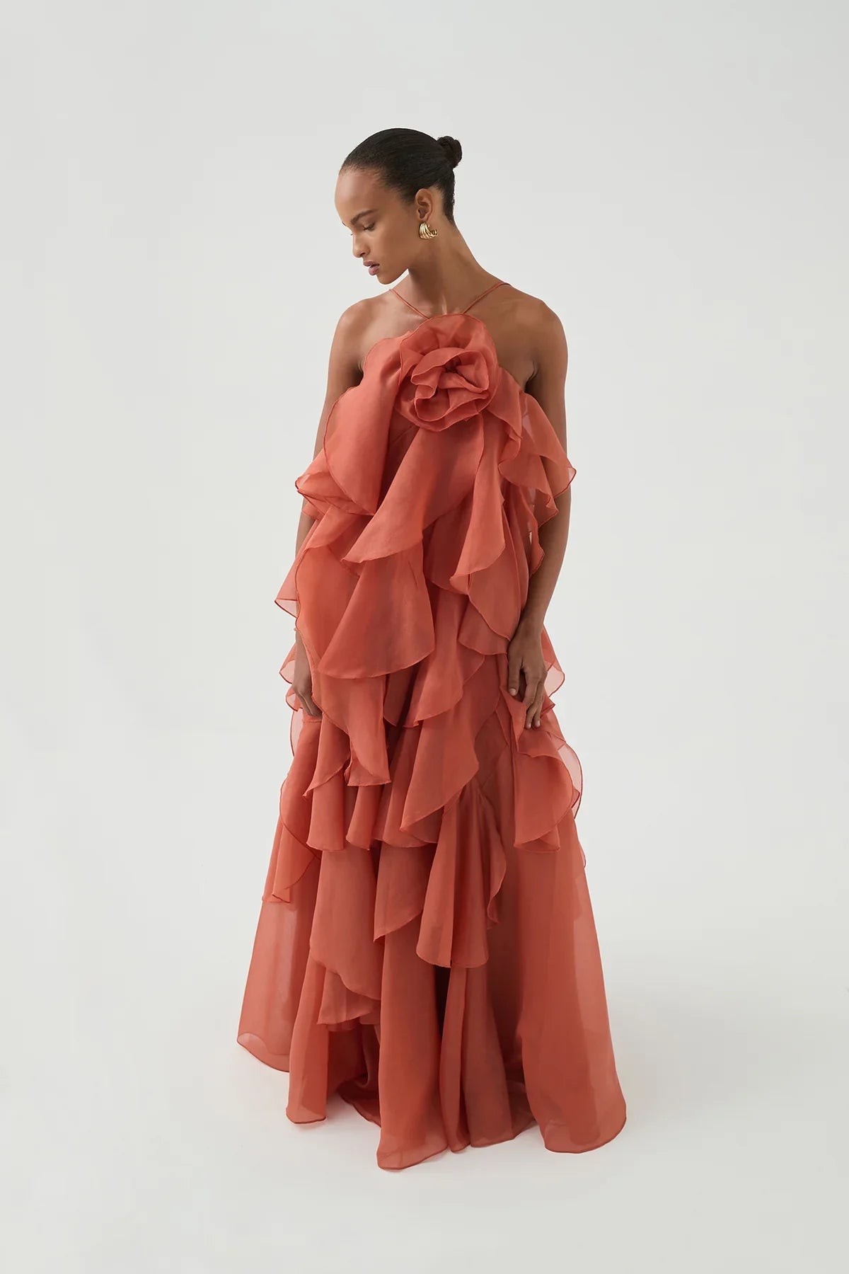 Flower layered backless maxi dress