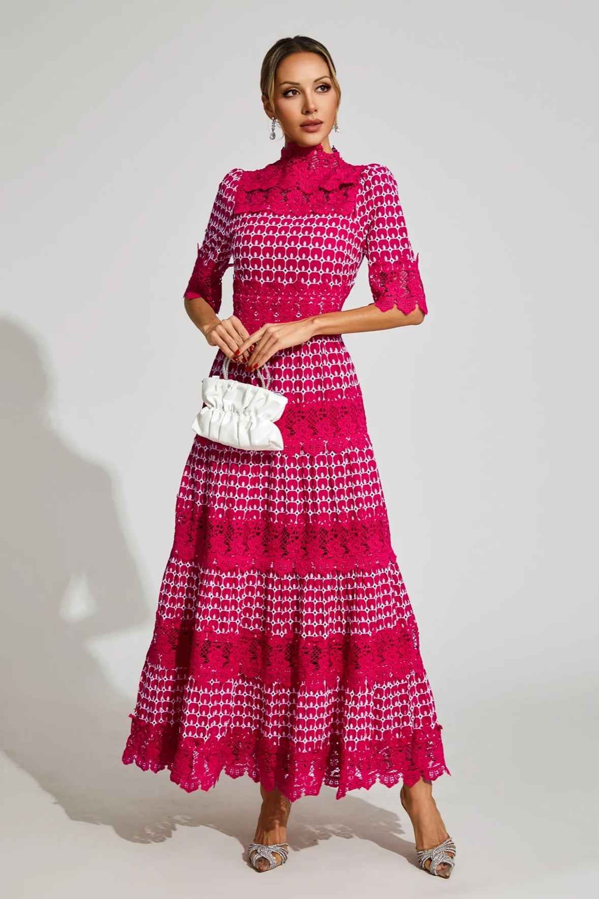 Pink short sleeves maxi dress