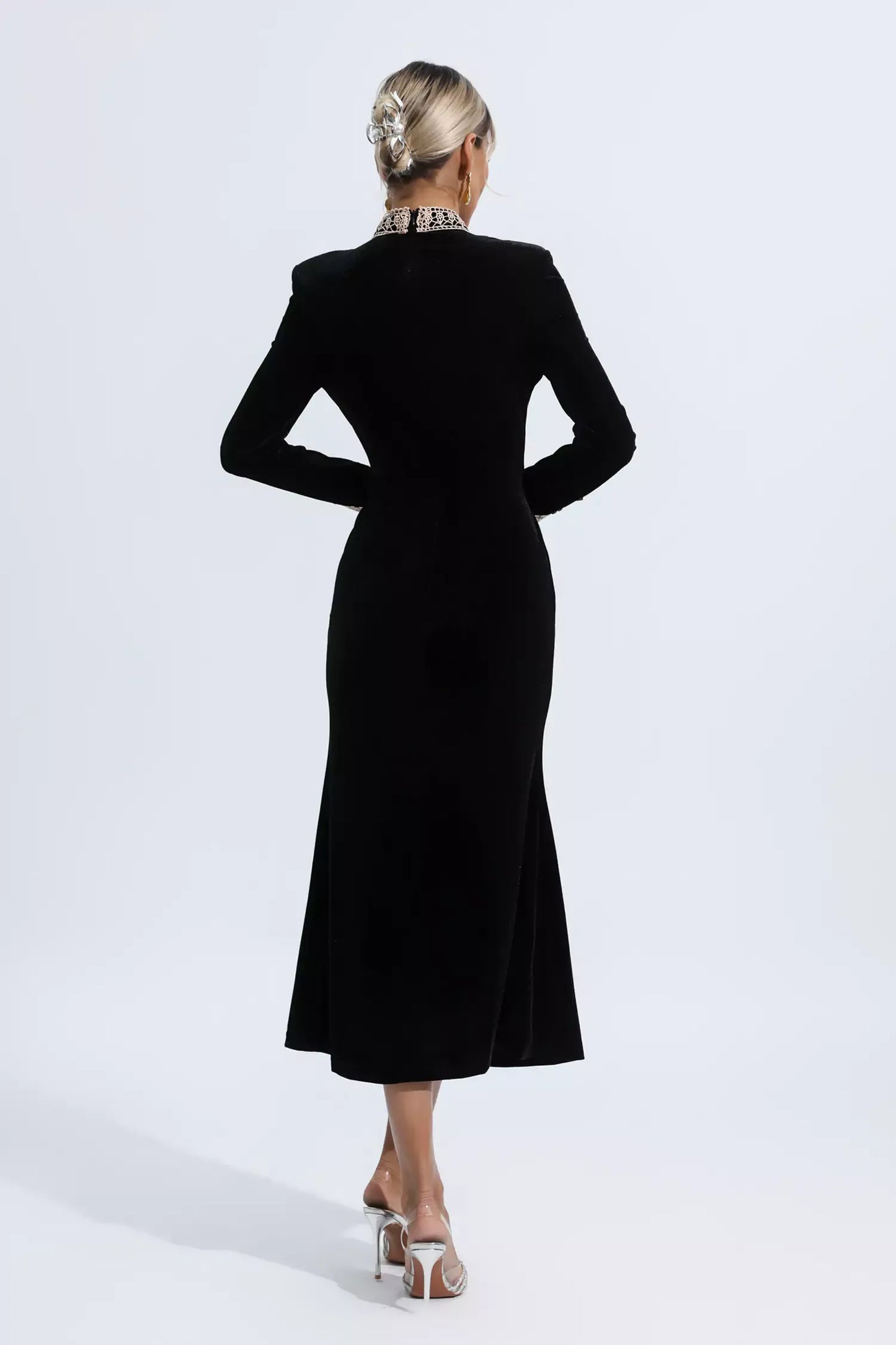 Melany black velvet maxi dress size S