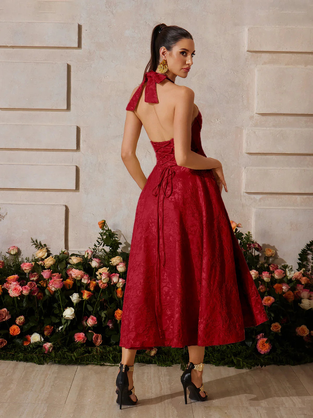 Rosalie Red Halter Midi Dress