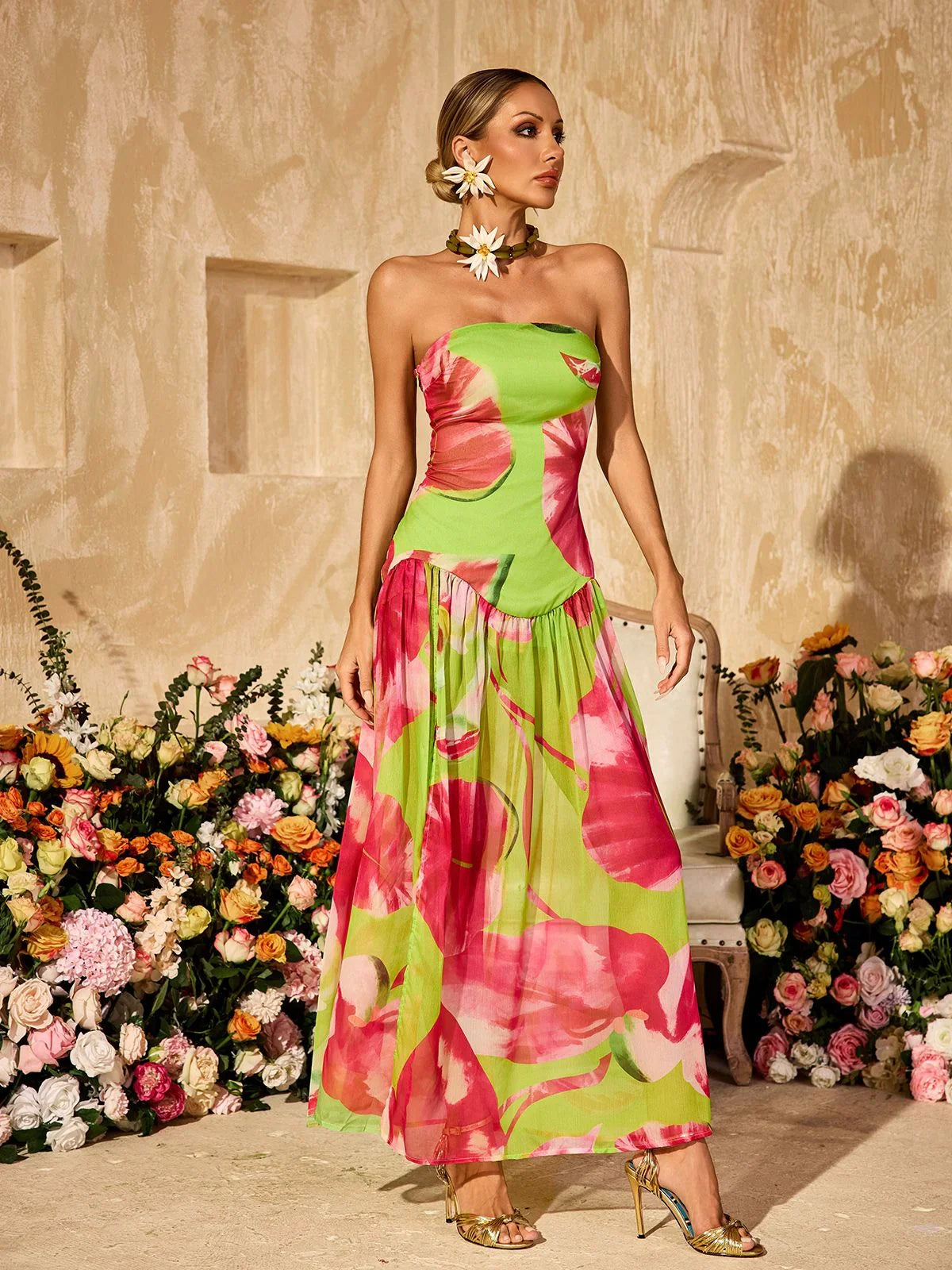 Rosa Verde Slit Maxi Dress