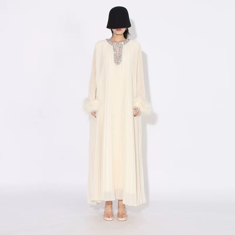 Crystal & feathers embellished maxi dress size M
