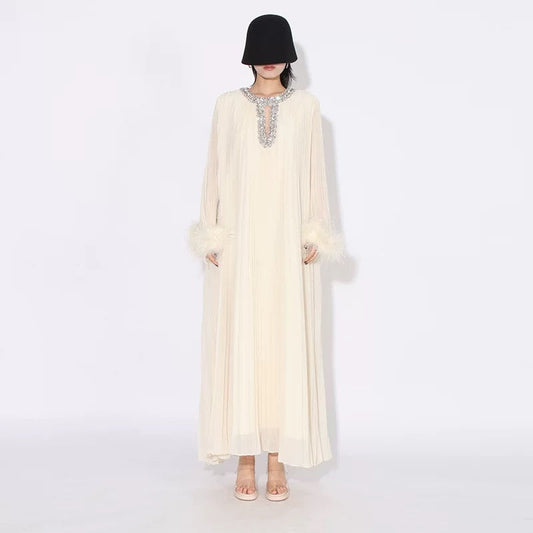 Crystal & feathers embellished maxi dress size M