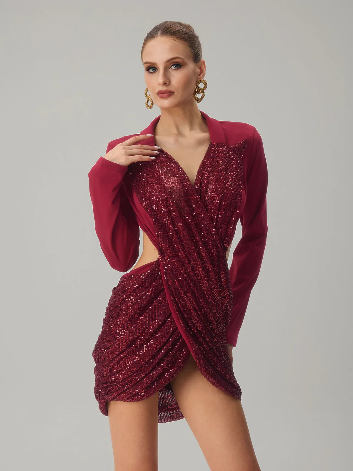 Bordeaux Eclipse Sequin Cutout Dress