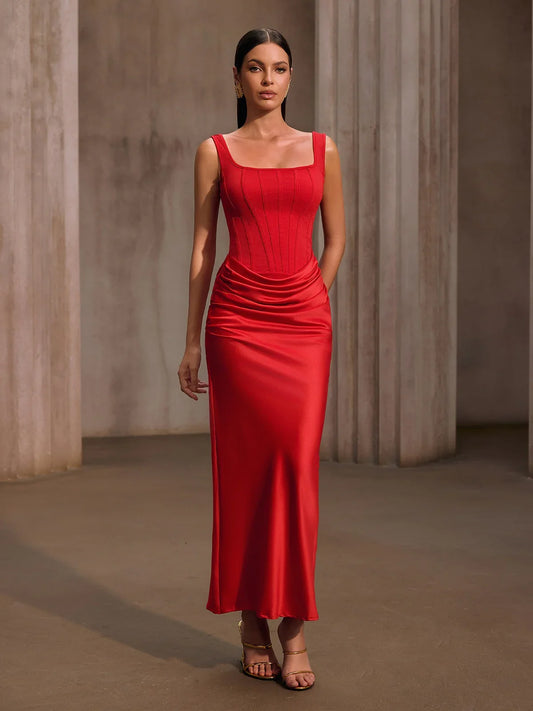 Scarlet Contour Satin Maxi Dress