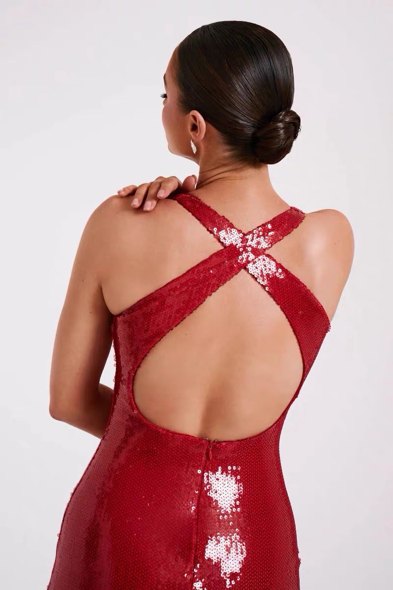 Flower sequin backless maxi dress
