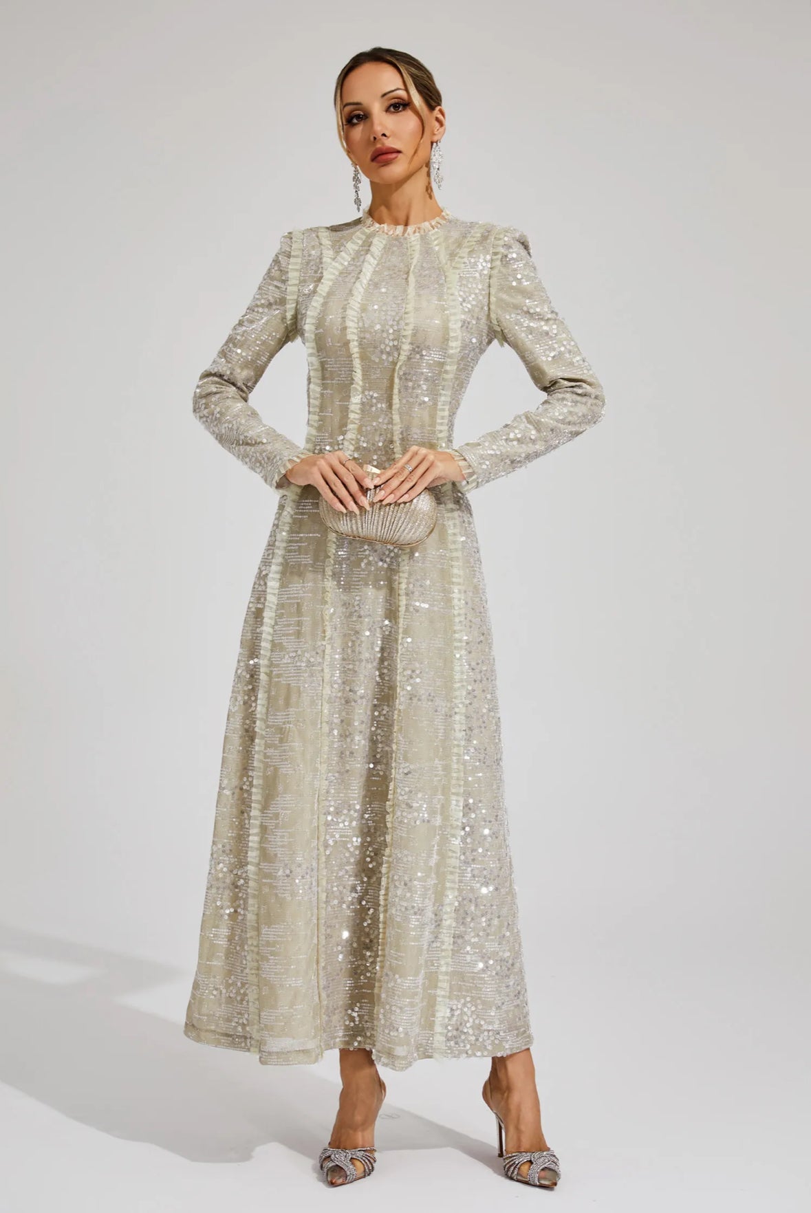 Laurine Sequin Long Sleeve Gown Size S