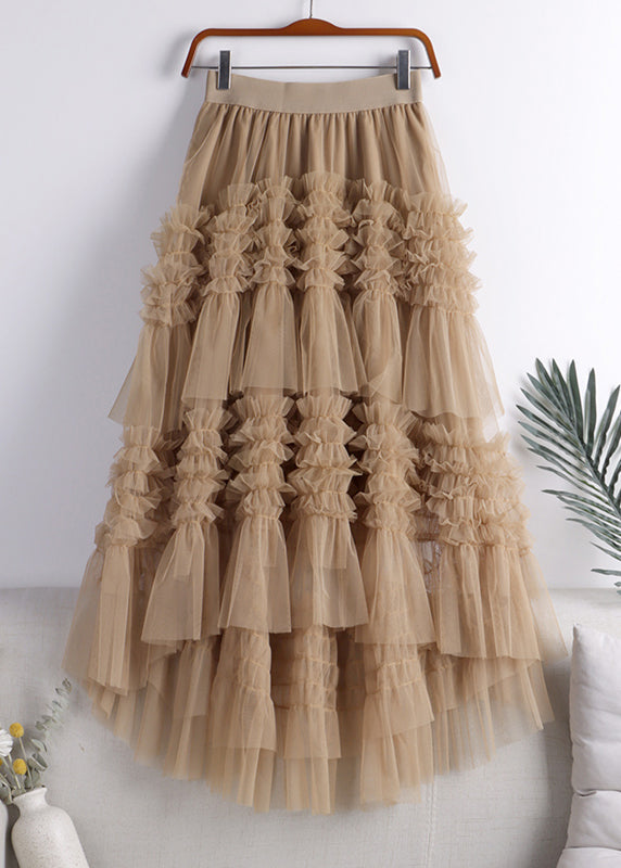 Jupe en tulle Art Khaki à la mode, design bas et haut, printemps