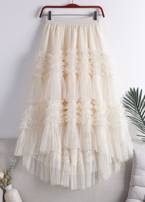 Jupe en tulle Art Khaki à la mode, design bas et haut, printemps