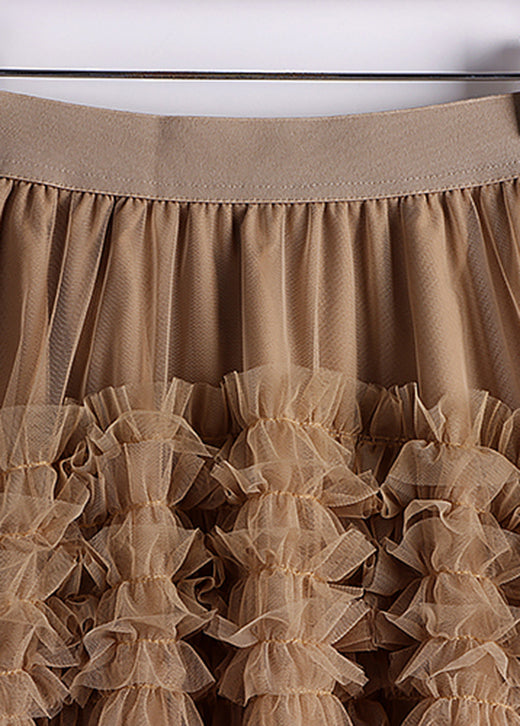 Jupe en tulle Art Khaki à la mode, design bas et haut, printemps