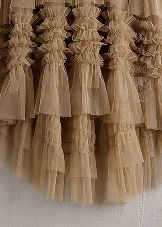 Jupe en tulle Art Khaki à la mode, design bas et haut, printemps