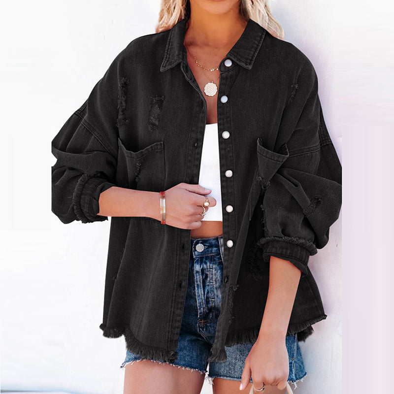 High Street Denim Short Jacket Long Sleeves Buttons Cardigans