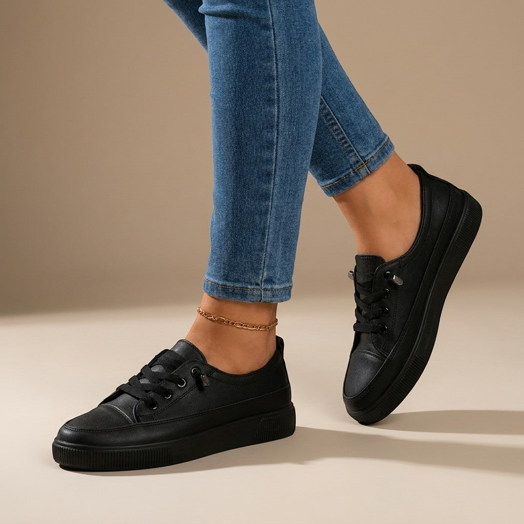 Annaliese — Lightweight Minimalist Lace-Up Trainers With Supportive Everyday Fit Black