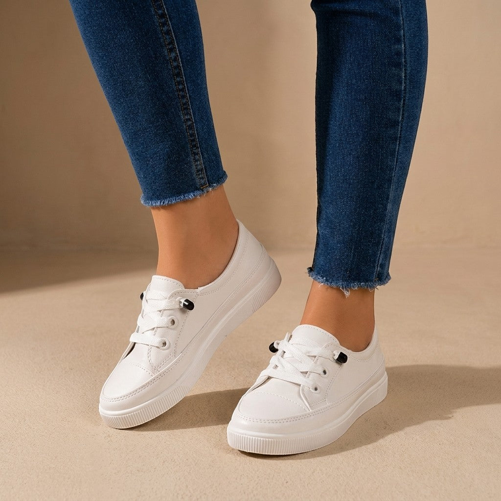 Annaliese — Lightweight Minimalist Lace-Up Trainers With Supportive Everyday Fit Beige