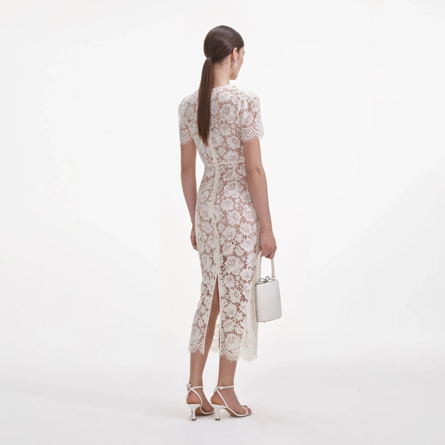 Celeste Ruched Lace Midi Dress