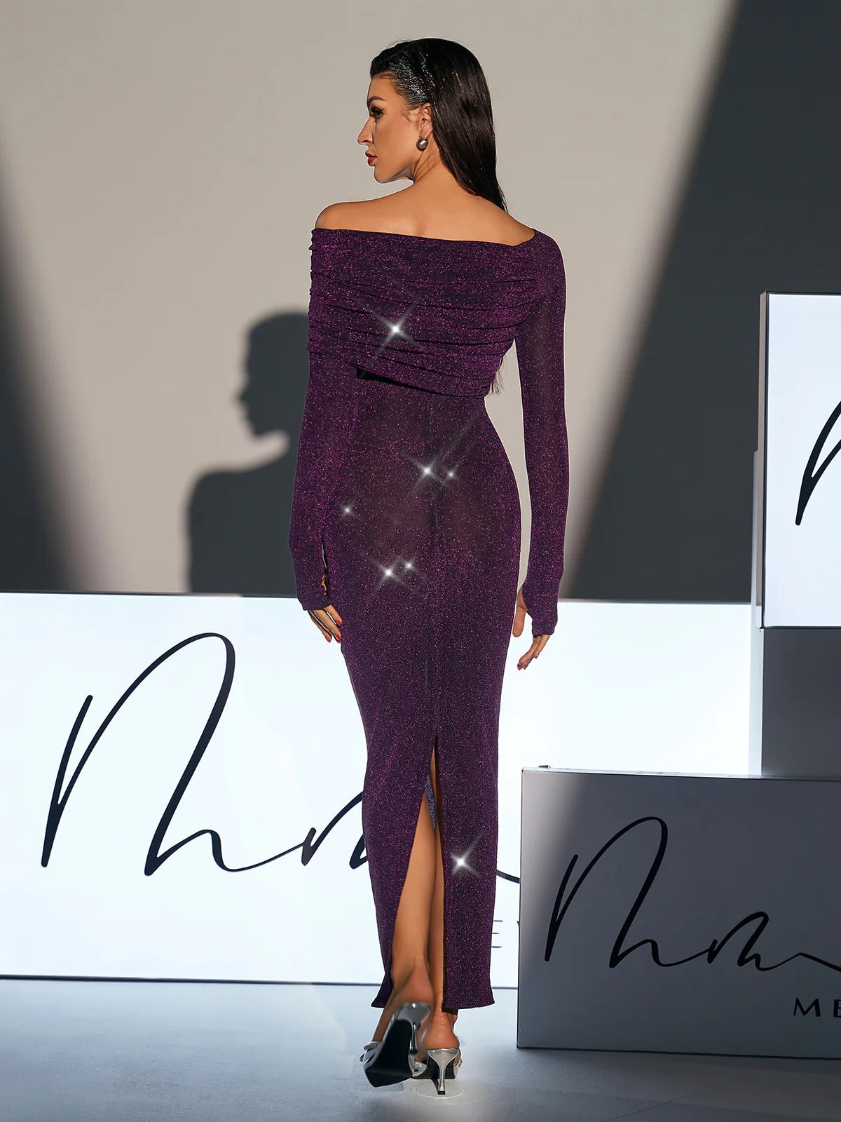 Purple long sleeves maxi dress