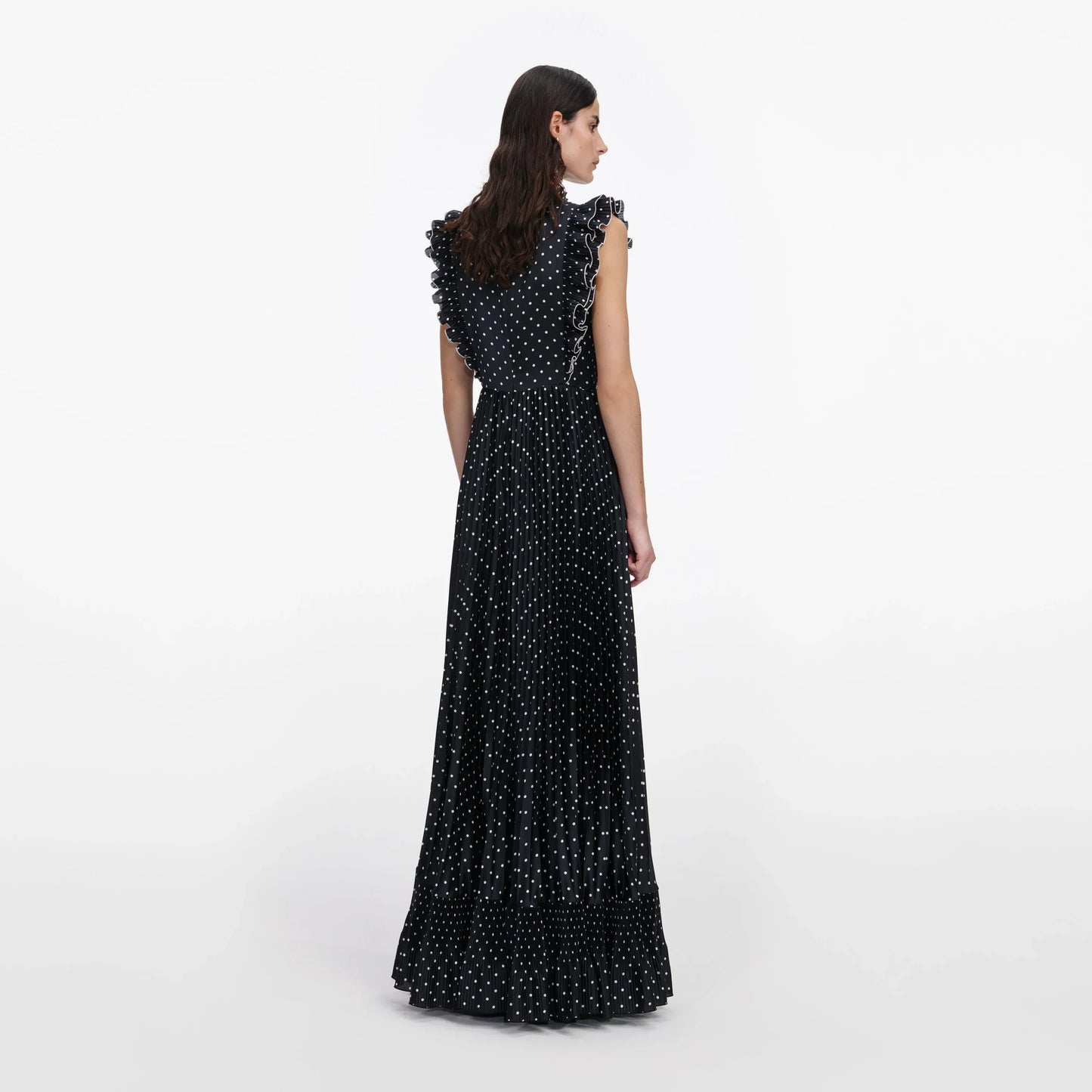 Noir Polka Pleated Maxi Dress