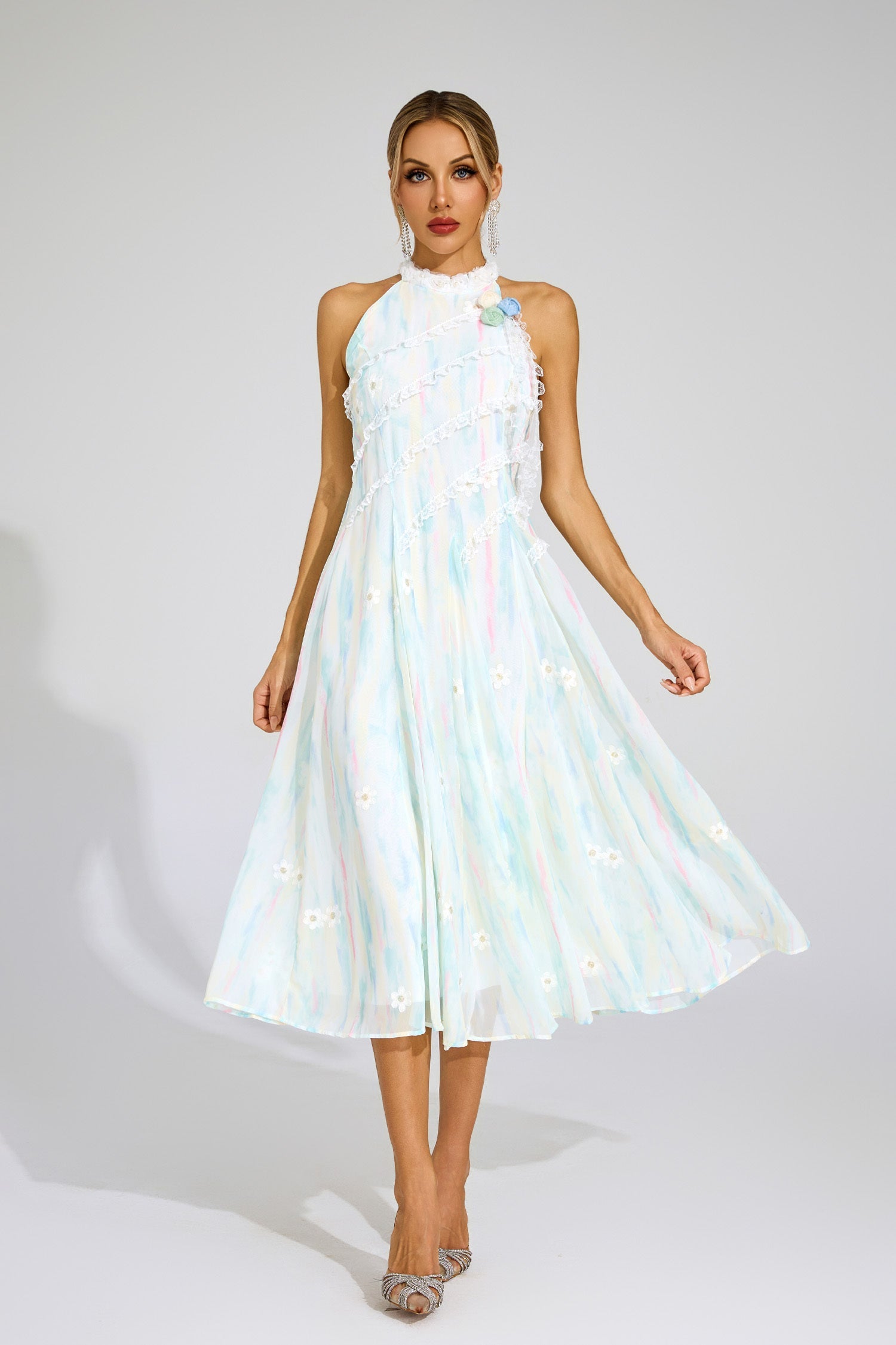 Céleste Pastel Lace Midi Dress