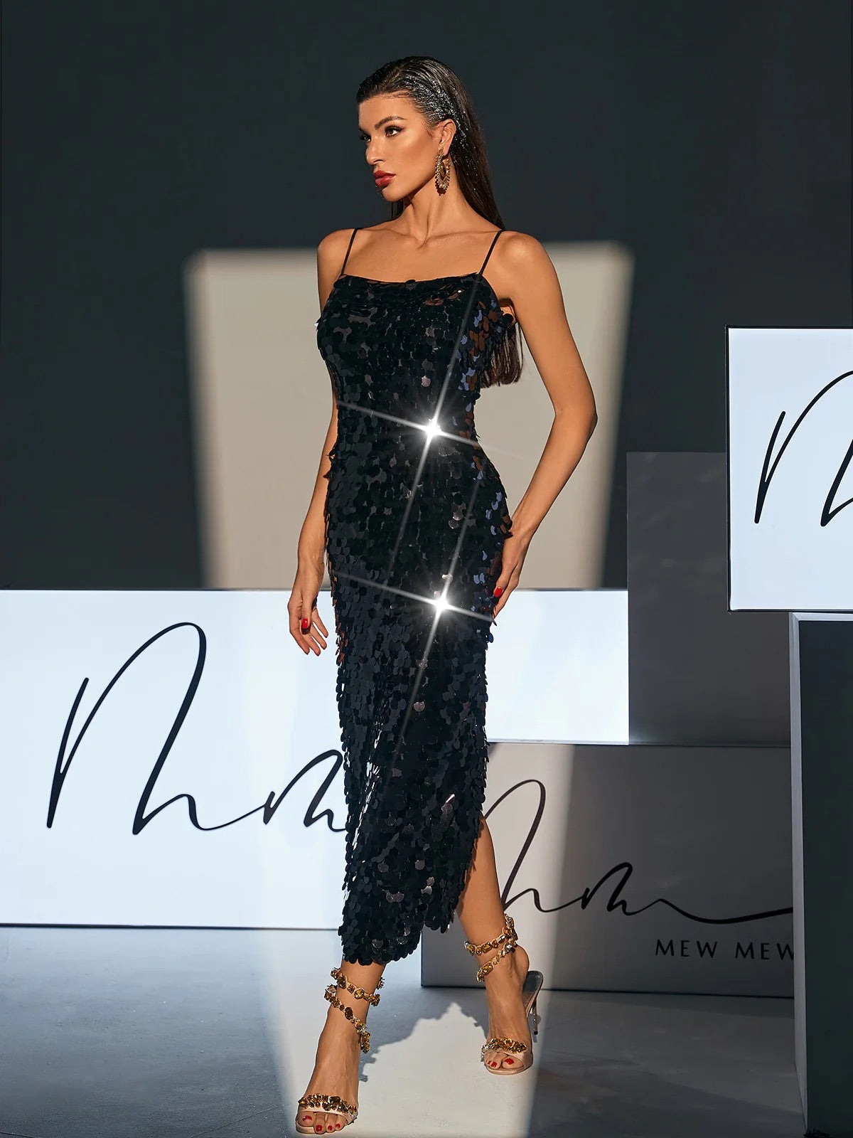 Black sequin maxi dress