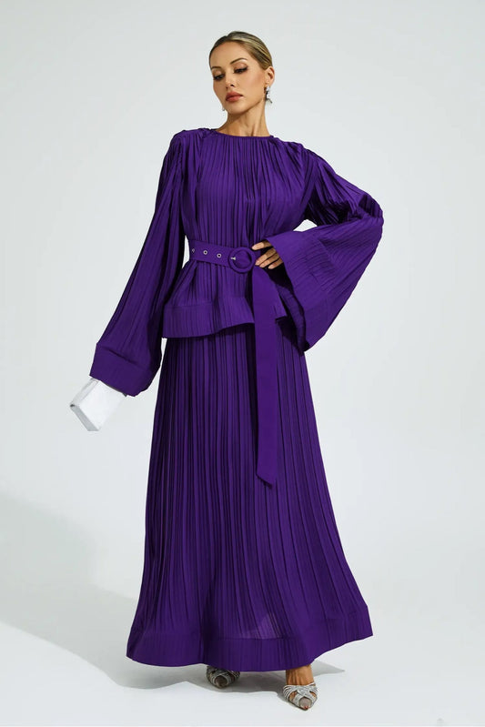 Purple belted flare skirt & top set