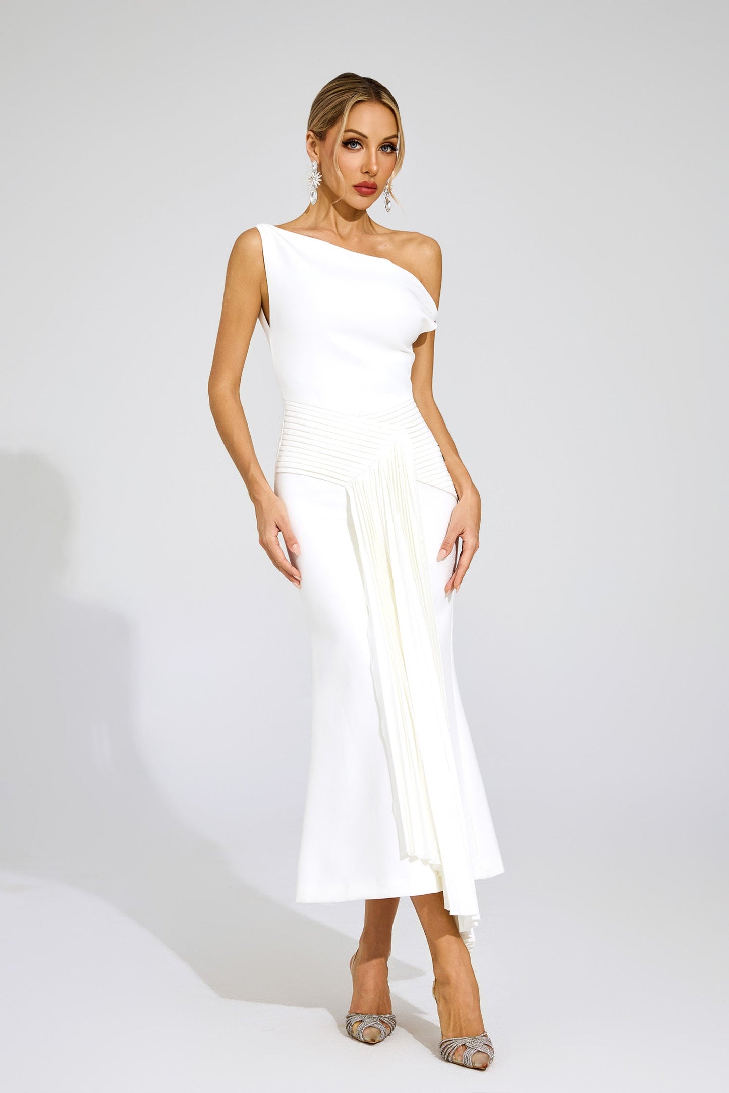 Aurelia Pleated One-Shoulder Midi Dress