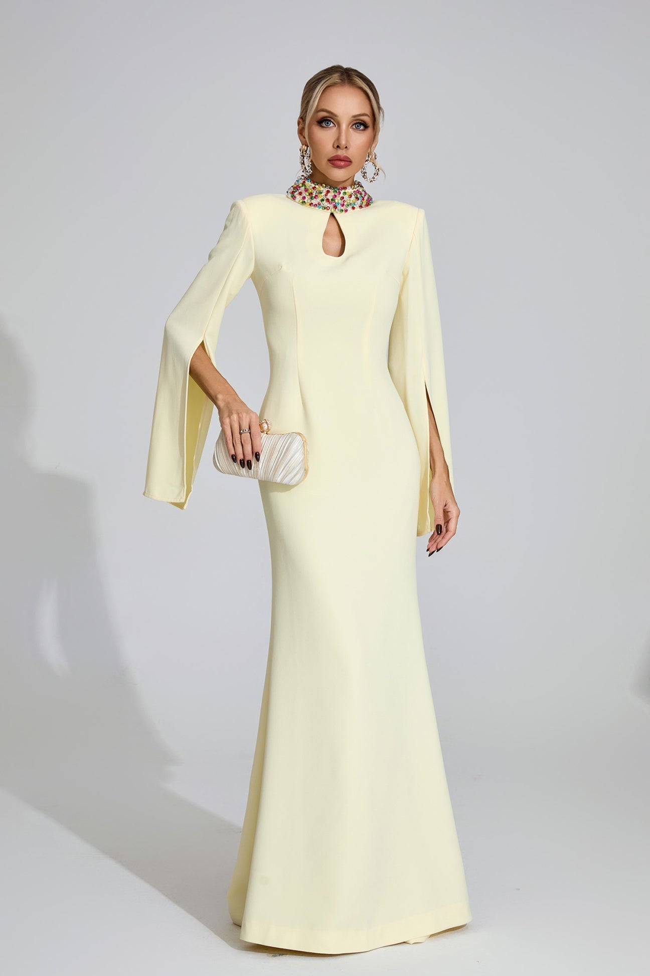Aurora Crystal Collar Cape Gown size M