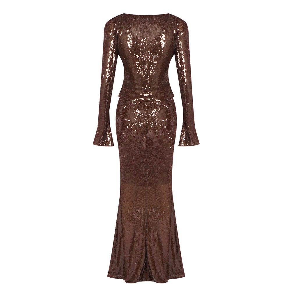 Sierra Bronze Sequin Set Gown