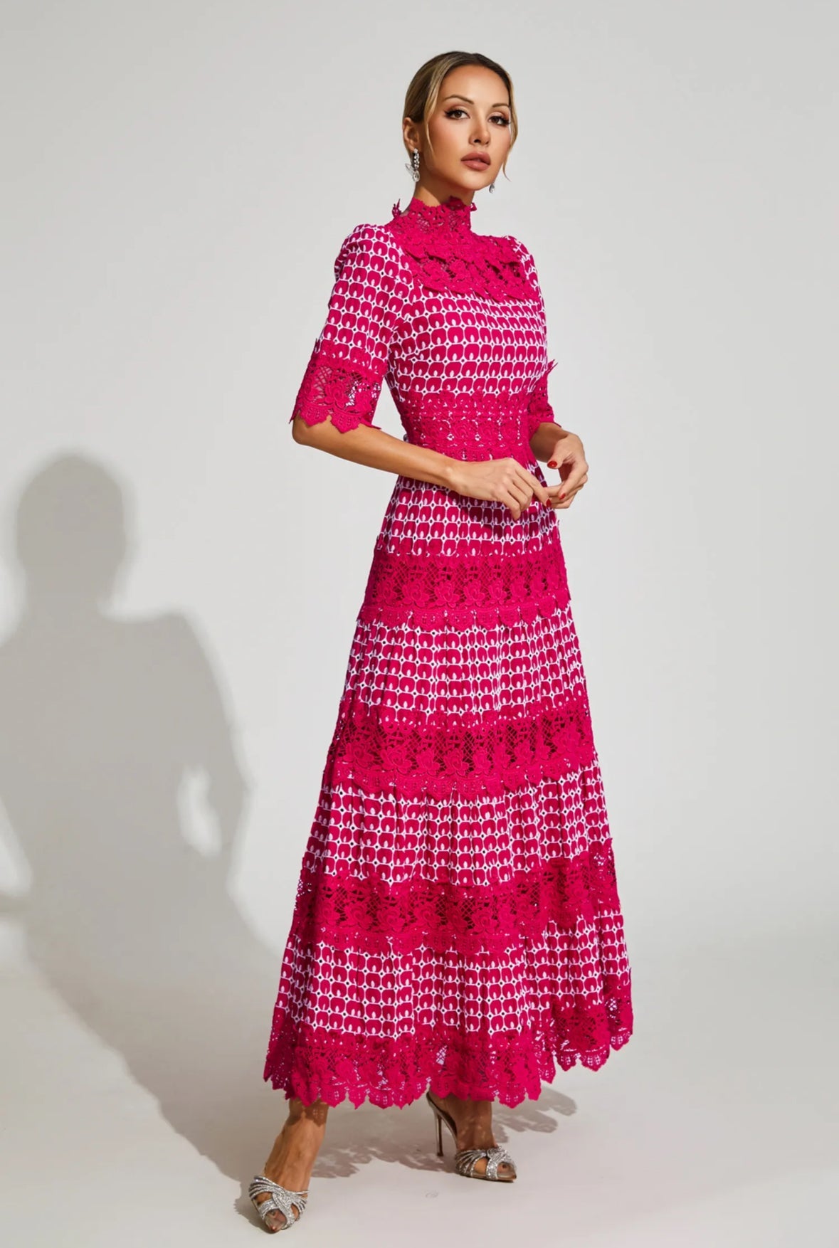 Pink short sleeves maxi dress