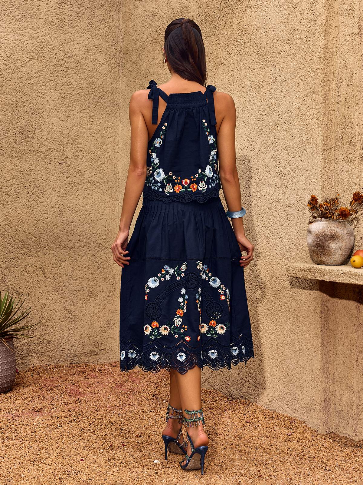 Midnight Embroidered Two-Piece Set
