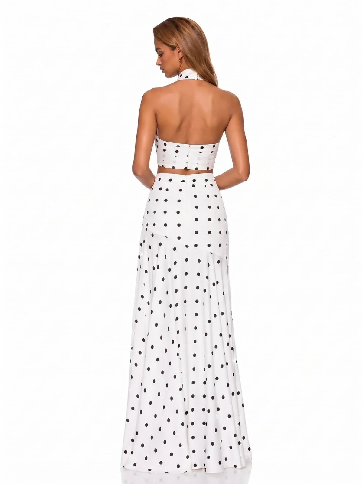 Celeste Polka Dot Halter Maxi Set
