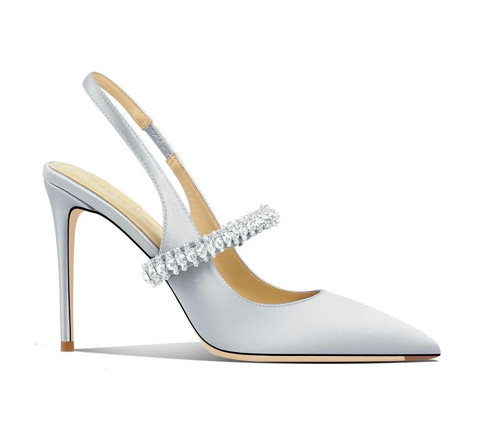 Crystal satin high heels 10cm Grey