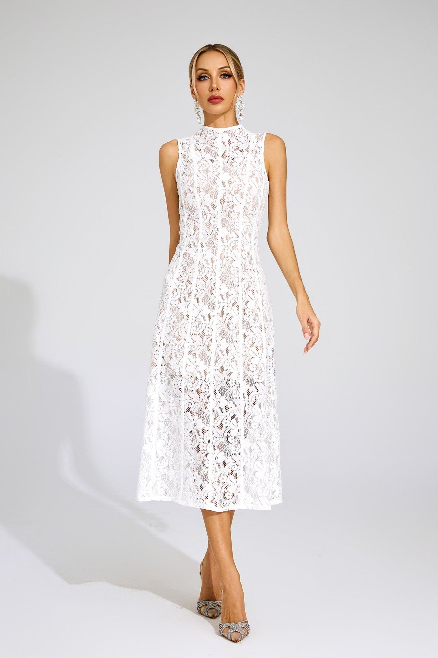 Noelle Sleeveless Lace Midi Dress
