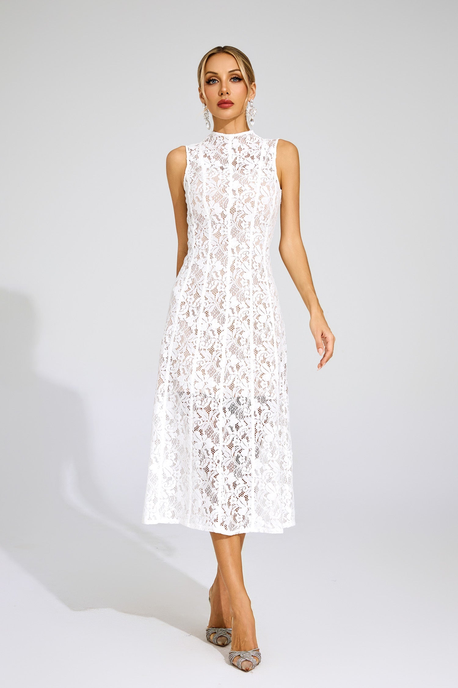 Noelle Sleeveless Lace Midi Dress