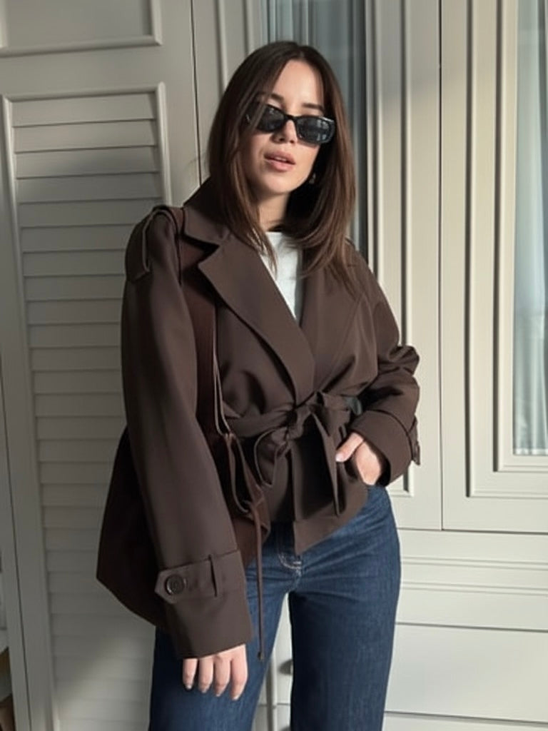 Alicent | Belted Double-Breasted Short Coat