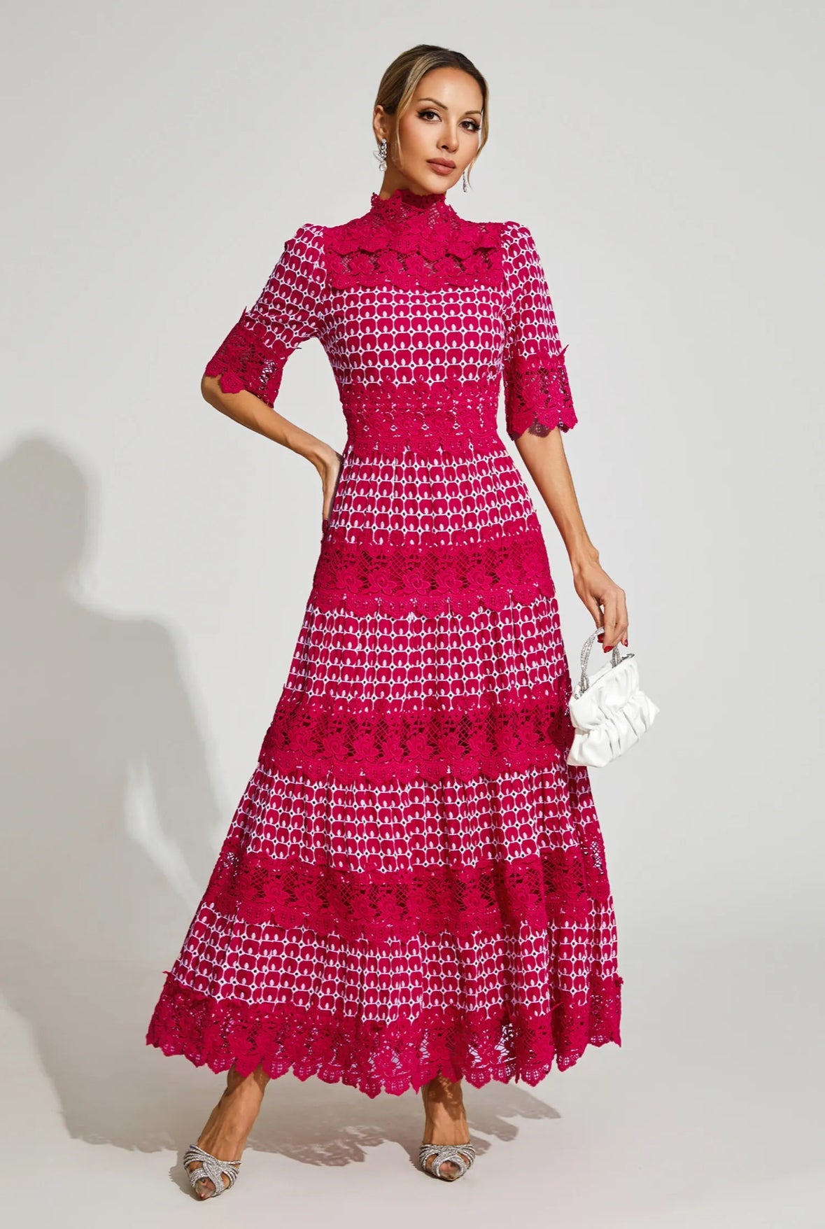 Pink short sleeves maxi dress