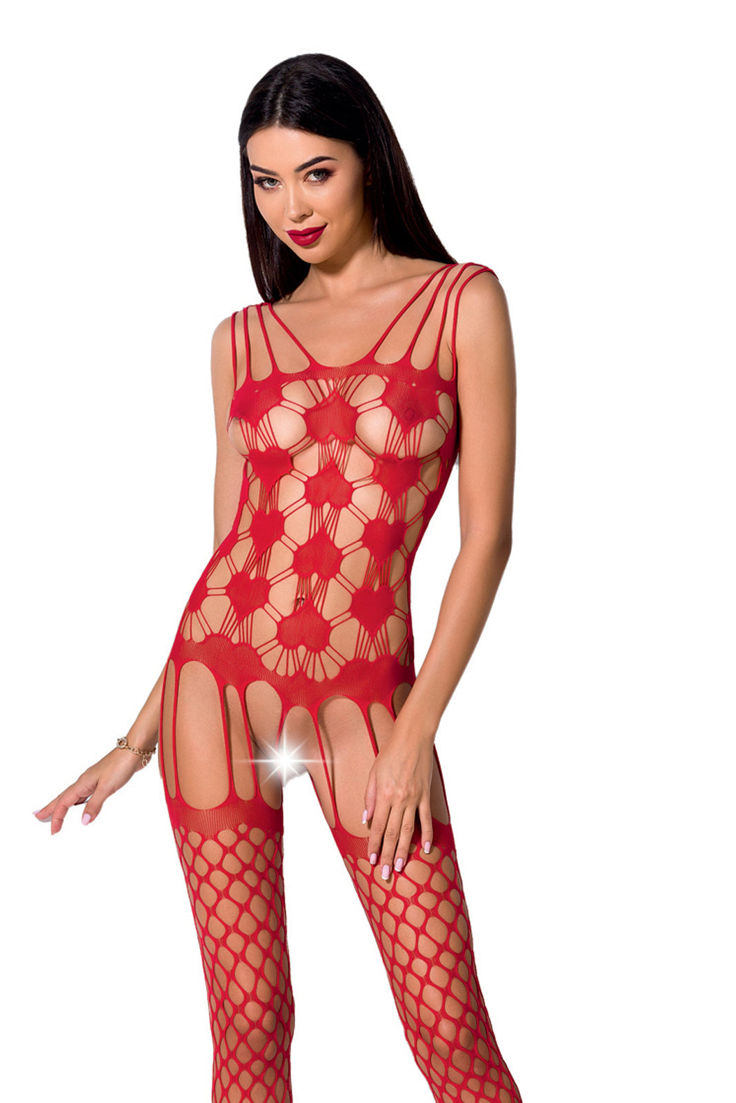 Ladies Sexy Patterned Body Stocking w/ Garters Crotchless Made In Italy