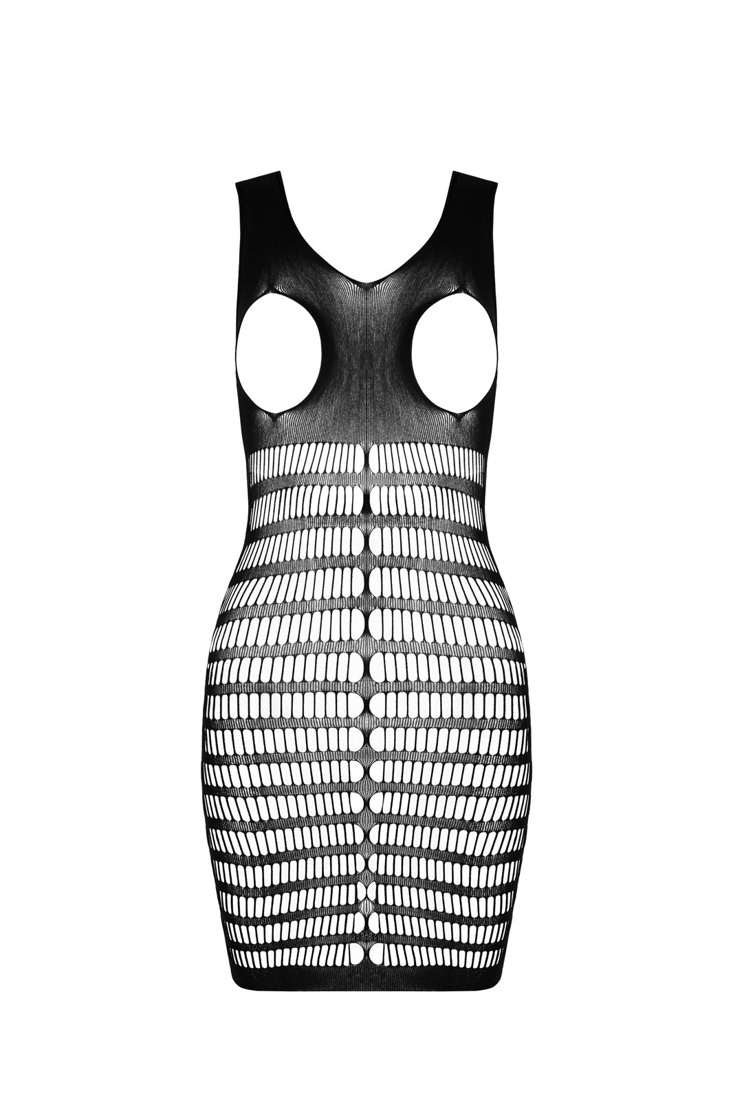 Ladies Black Striped Body Stocking Dress Open at Bust Made In Italy