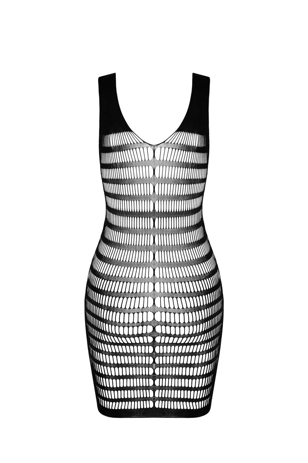 Ladies Black Striped Body Stocking Dress Open at Bust Made In Italy