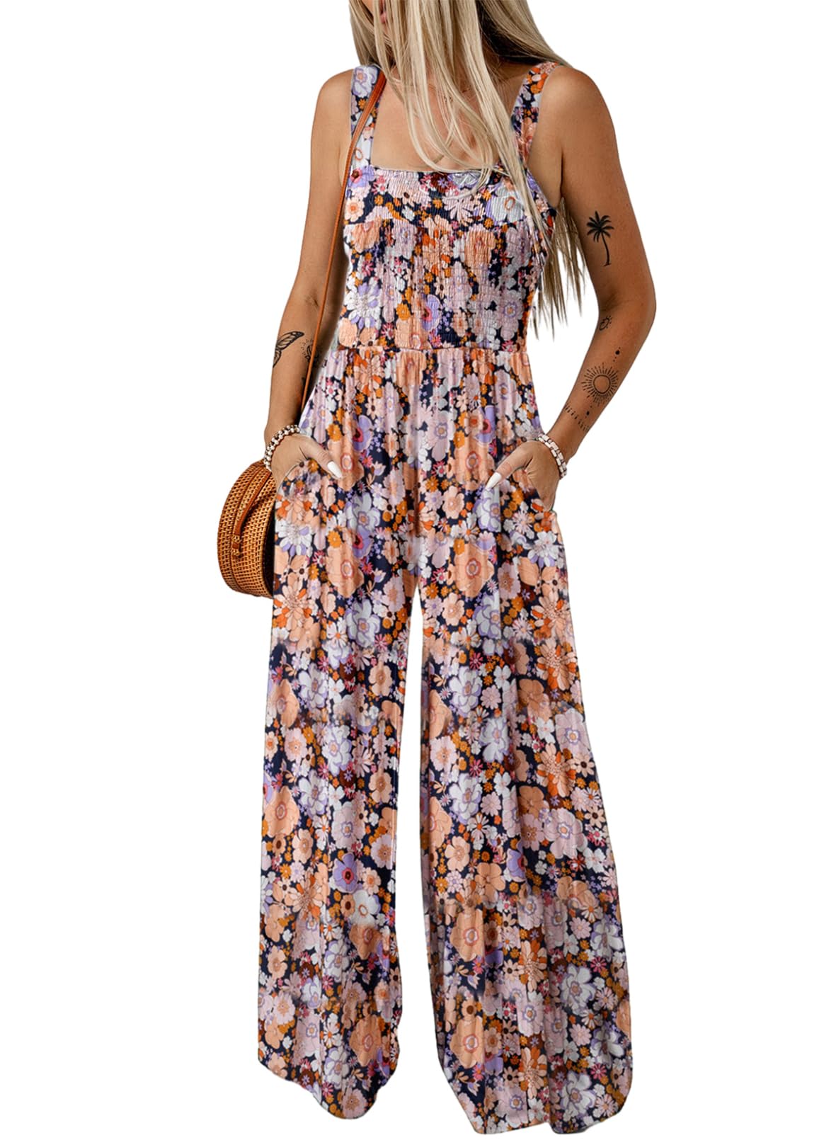 Limited time sale🔥Women's Overalls Casual Floral Print Sleeveless Jumpsuit with Pockets(buy 2 free shipping)