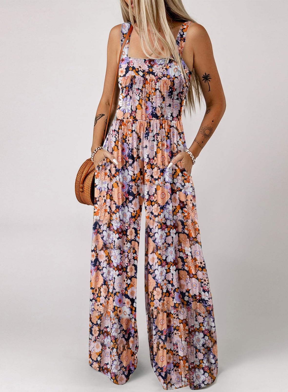 Limited time sale🔥Women's Overalls Casual Floral Print Sleeveless Jumpsuit with Pockets(buy 2 free shipping)