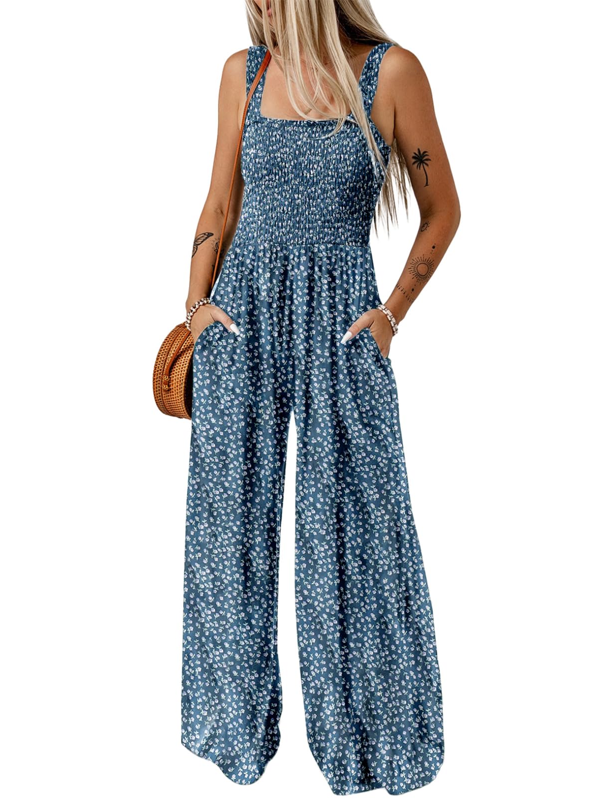 Limited time sale🔥Women's Overalls Casual Floral Print Sleeveless Jumpsuit with Pockets(buy 2 free shipping)