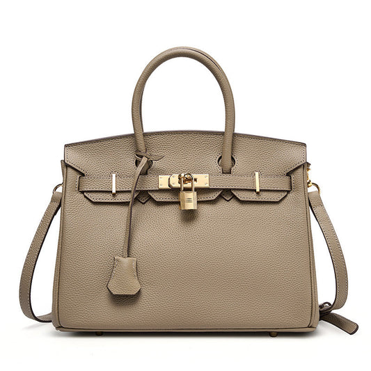 Elena | Structured Leather Handbag Khaki